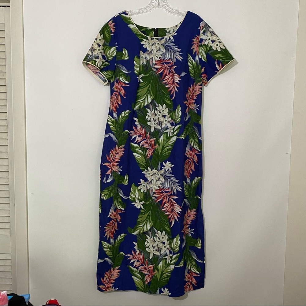 Royal Creations Made in Hawaii Midi House Dress Tropical Floral Zip Back Relax
